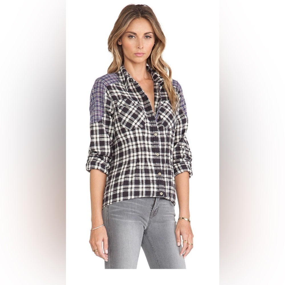 Free People Catch Up With Me Plaid Black Combo in Size XS - Picture 2 of 14